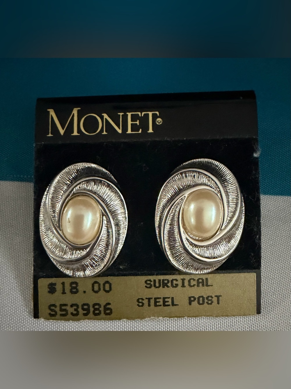 Monet Silver-Tone Swirl Earrings with Cream Pearl Cabochons